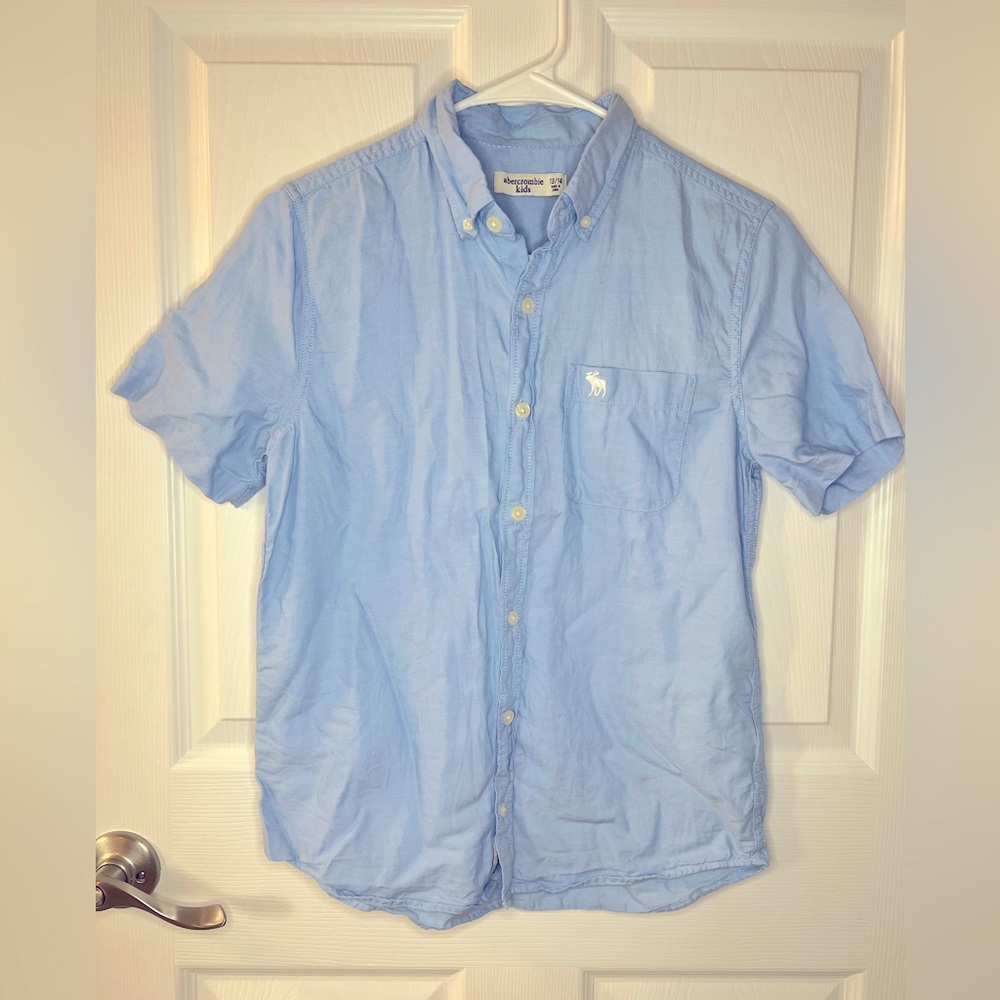 Abercrombie Kids Short Sleeve Button Down Baby Blue Shirt 13/14